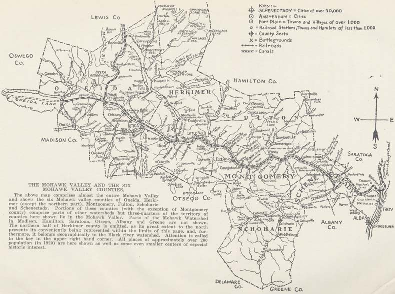 Map of the Mohawk Valley and the Six Mohawk Valley Counties